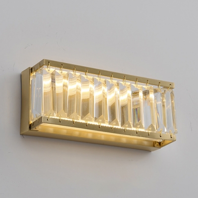 Rectangle Hallway Stair Sconce Light Metal Contemporary Wall Lamp in Gold with Clear Crystal