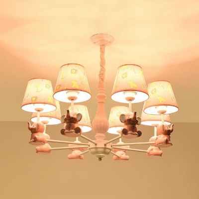 Resin Elephant Suspension Light with Tapered Shade 3/5/6/8 Lights Animal Chandelier in Pink