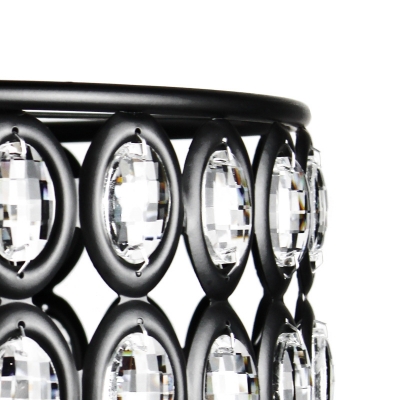 Retro Hollow Round Pendant Light with Glittering Crystal 3 Lights Iron Chandelier in Black for Villa