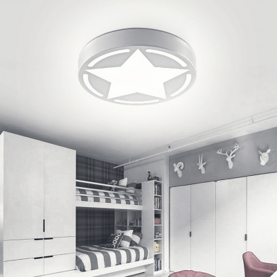 Simple Style Star Ceiling Mount Light Acrylic Black/White Flush Light with Stepless Dimming/Warm/White Lighting for Teen