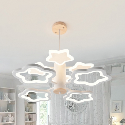 Simple Style Star Chandelier 6 Heads Acrylic Pendant Light in White for Living Room Bedroom