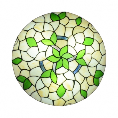 Stained Glass Flower/Leaf Ceiling Light Dining Room Tiffany Rustic Flush Light in Beige
