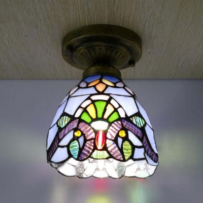 Tiffany Baroque/Victorian Flush Mount Light Stained Glass One Light Ceiling Fixture for Hotel