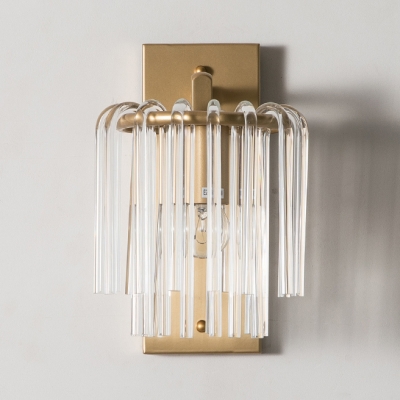 1 Light Clear Crystal Wall Light Simple Style Metal Sconce Light in Gold Finish for Bathroom
