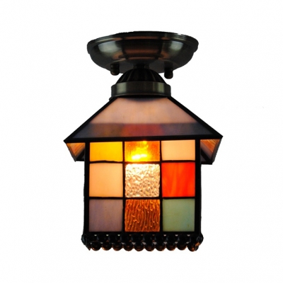Multi-Color House Mini Ceiling Lamp 1 Head Tiffany Creative Glass Flush Ceiling Light for Child Bedroom