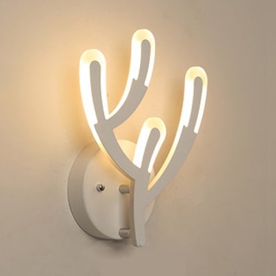 Nordic Style Antlers Sconce Light Acrylic White LED Wall Lamp in Warm/White for Kid Bedroom