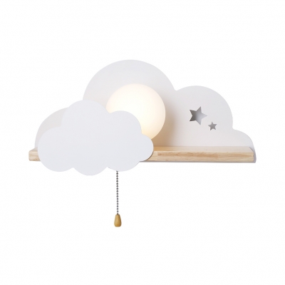 Cute Sun & Cloud Wall Light with Pull Chain Metal Gray/Pink/White LED Sconce Light for Girls Bedroom