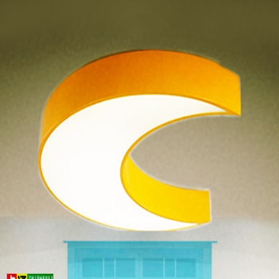Acrylic Crescent LED Ceiling Light Nursing Room Kids Eye-Caring Flush Mount Light in Blue/White/Yellow