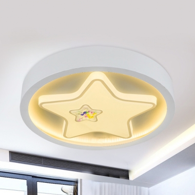 Acrylic Heart/Star Flush Light Lovely Third Gear/White Lighting Ceiling Lamp in White for Kid Bedroom