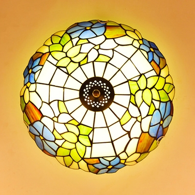 Balcony Butterfly/Leaf/Sunflower Ceiling Fixture Stained Glass 16 Inch Flush Mount Light
