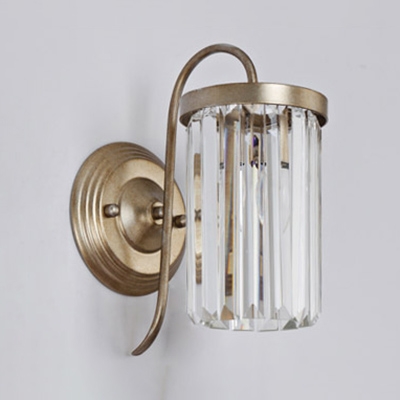 Black/Gold Cylindrical Wall Sconce 1 Light Simple Style Clear Crystal Sconce Light for Bathroom