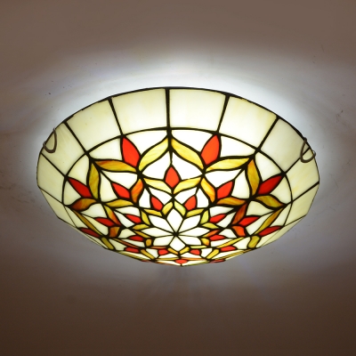 Bowl Shade Living Room Chandelier Stained Glass Tiffany Vintage Ceiling Lamp in Brown/Red/Yellow