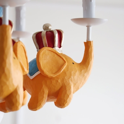 Child Bedroom Elephant Chaneleir with Candle & Star Resin 5 Lights Cartoon Pendant Light