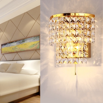 Contemporary Drum Wall Light Clear Crystal Chrome/Gold LED Sconce Light for Hotel Stair Hallway