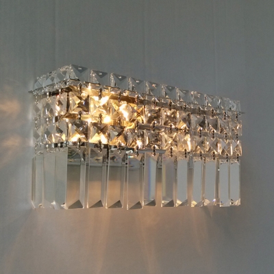 Contemporary Rectangle Shape Wall Light Clear Crystal Chrome Wall Sconce for Corridor Hotel