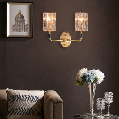 Corridor Porch Candle Wall Sconce with Cylinder Crystal Metal 1/2 Lights Modern Gold Wall Light