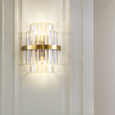 Crystal Shade Dining Room Sconce Lamp Metal Contemporary Sconce Light in Gold Finish