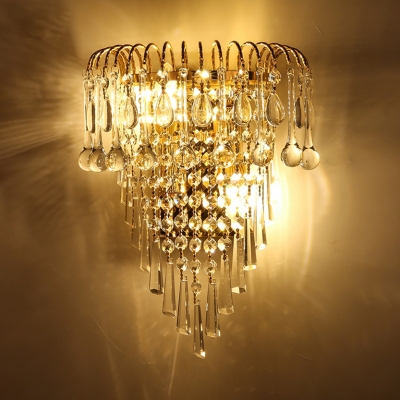 European Style Gold Wall Light Candle Metal Sconce Lamp with Glamorous Crystal for Adult Bedroom