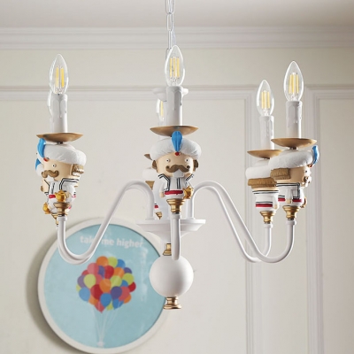 Foyer Candle Ceiling Pendant with Aladdin Resin 6 Lights Traditional White Chandelier