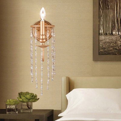 Gold Candele Wall Light 1 Light Simple Style Metal Sconce Light with Crystal Bead for Cottage Bedroom