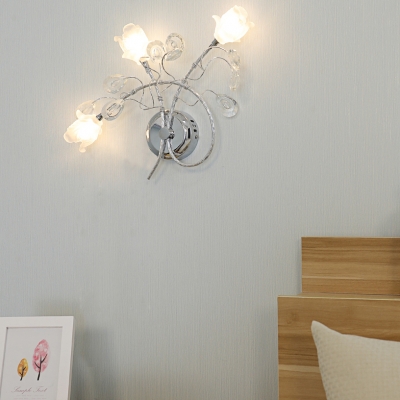 Gold/Silver Blossom Wall Sconce with Crystal Leaf Contemporary Metal Wall Lamp for Dining Room