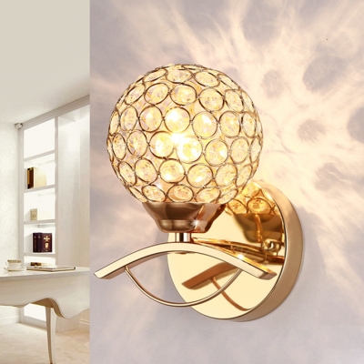 Kitchen Cylinder/Globe Wall Light Metal 1 Head Contemporary Gold Sconce Light with Clear Crystal