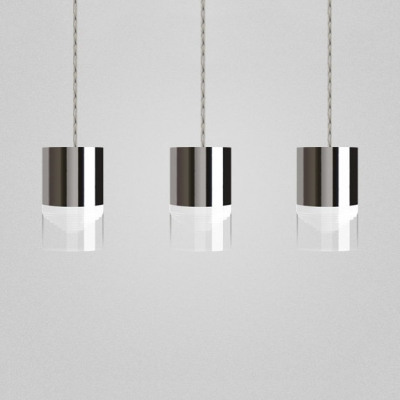 LED Cylindrical Hanging Pendant Lamp Glass Shade 3-Light Suspension in Chrome Finish