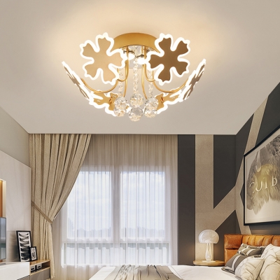 Living Room Petal Semi Flush Ceiling Light with Crystal Ball Metal 6/8 Heads Modern Coffee/Gold Ceiling Fixture