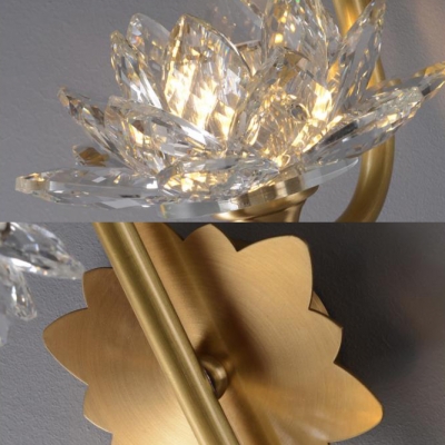Lotus Hotel Bedroom Wall Lamp Metal 1 Head Modern Style Wall Light with Striking Crystal in Gold