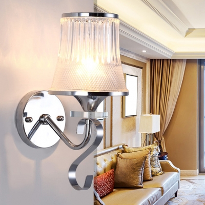 Luxurious Tapered Shade Wall Lamp Metal Single Light Chrome/Gold Wall Light with Crystal for Stair