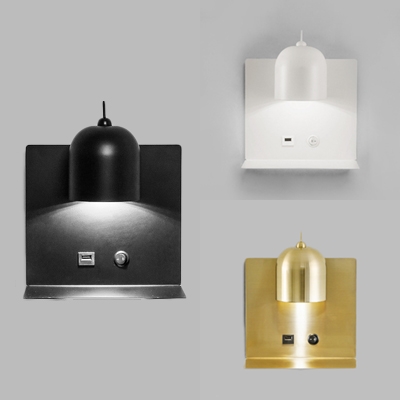Metal Dome Shade Wall Light with Supporter Contemporary 1 Light Wall Lamp in Black/Gold/White