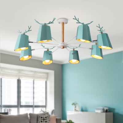 Modern Style Blue/White Chandelier Antlers 3/5/8 Lights Pendant Light for Boys Girls Bedroom
