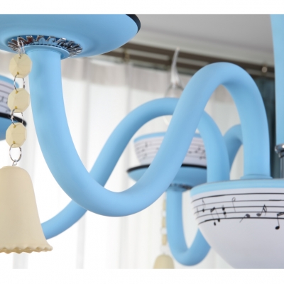 Musical Note Kindergarten Chandelier with Bell Resin 3/6 Lights Child Pendant Light in Blue/Pink