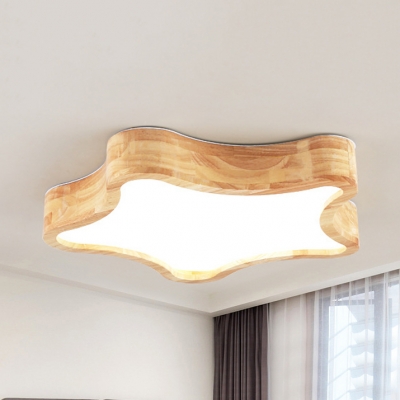 Nordic Style Star Ceiling Lamp Wood Acrylic Beige Stepless Dimming LED Flush Ceiling Light for Kindergarten
