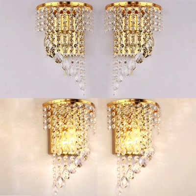 One Light Candle Sconce Light Elegant Stylish Metal Wall Lamp with Clear Crystal in Gold/Silver for Hotel