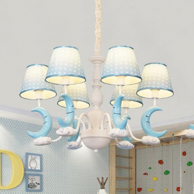 Resin Sleeping Moon Chandelier 5/6 Lights Lovely Hanging Light in Blue for Kid Bedroom