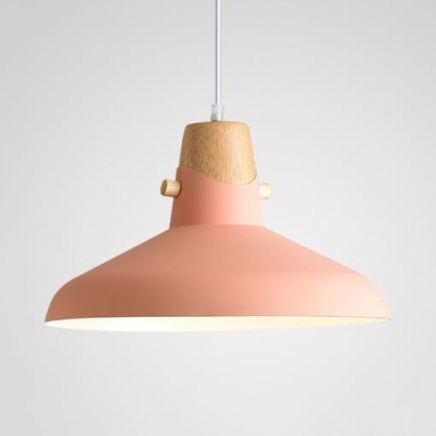 Single Light Barn/Bucket Hanging Pendant Lamp Macaron Metal Shade Drop Light in Green/Pink/Yellow