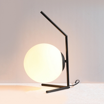 Single Light Globe Desk Lamp Post Modern White Glass Standing Table Lamp in Black/Gold