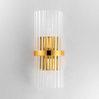 Stair Hallway Cylinder Wall Sconce Clear Crystal Metal Modern Style Gold LED Wall Light