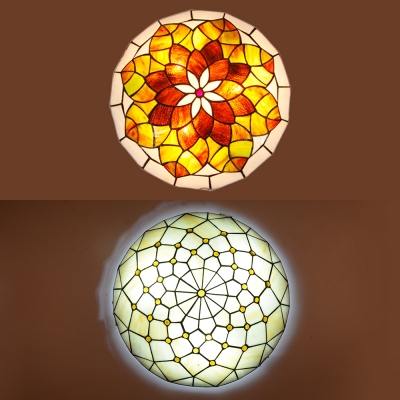 Study Room Bowl Ceiling Lamp With Bead Lotus Stained Glass Tiffany