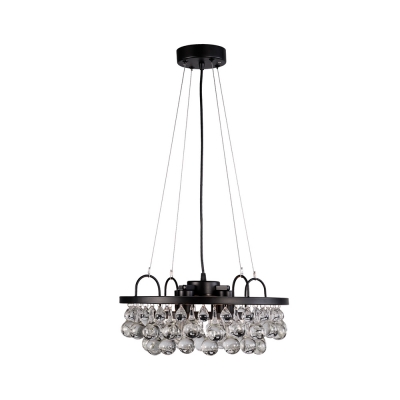 Traditional Ring Ceiling Pendant Metal Black Chandelier with Clear Crystal Ball for Dining Room