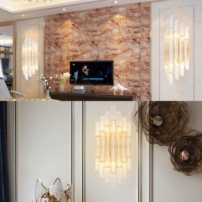 Tube Clear Crystal Sconce Light Contemporary Wall Lamp in Gold for Living Room Dining Table