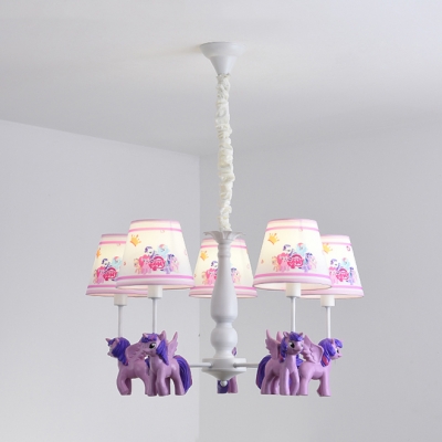 Purple Unicorn Hanging Light Five Lights Romantic Style Metal Chandelier for Kindergarten