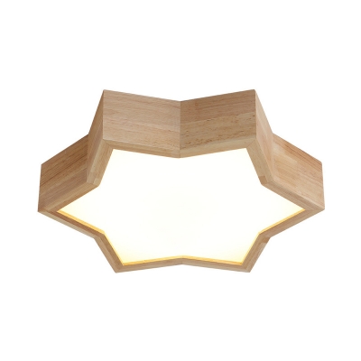 Wood Star LED Flush Mount Light Foyer Contemporary Beige Ceiling Light in Neutral/Warm/White