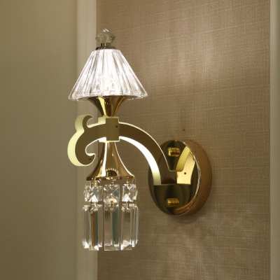 1 Light Trapezoid Wall Light Elegant Style Metal Sconce Light with Glittering Crystal in Gold for Bedroom