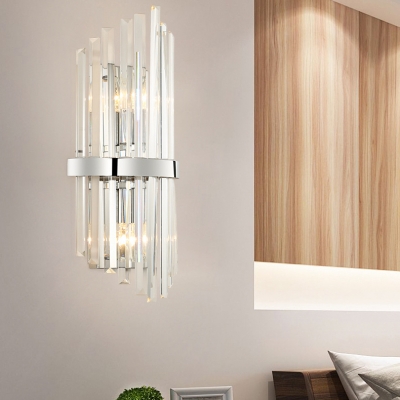 2 Lights LED Wall Light Modern Style Linear Clear Crystal Wall Lamp in Chrome for Bathroom Kitchen