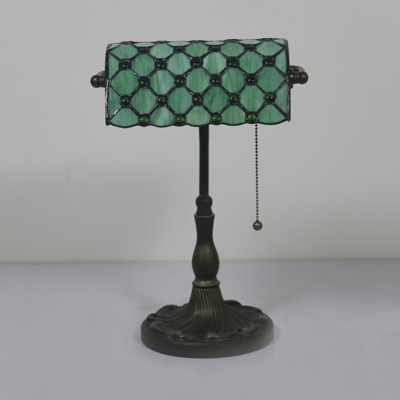Vintage Tiffany Beads Table Light Art Glass 1 Light Blue/Green/Yellow Banker Lamp for Restaurant