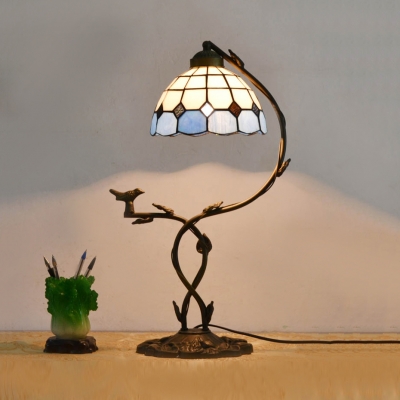 Rustic Bronze Table Light Grid/Sunflower 1 Light Stained Glass Night Light with Bird for Hotel