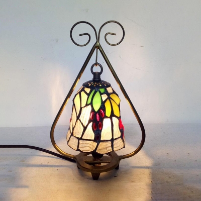 Tiffany Rustic Desk Light with Bead/Dragonfly/Flower/Grape One Light Stained Glass Desk Lamp for Bedroom