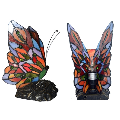 Stained Glass Butterfly Table Lamp Hotel Bedroom Deco 1 Light Tiffany Vivid Night Light
